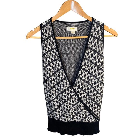 Maeve Anthropologie‎ Black White Sleeveless Sweater Vest Knit Top Size XS - Picture 1 of 11